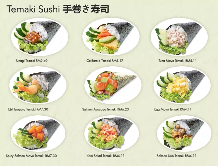 Temaki menu at Sushi Malaysia 