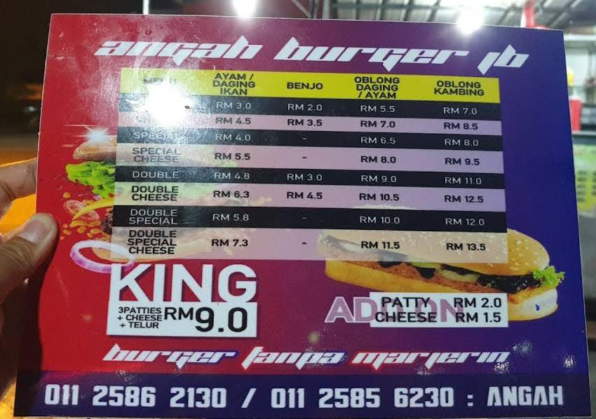 Angah Middle Burger Menu PRICES